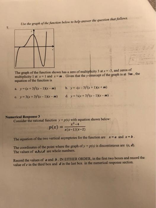 Solved Use The Graph Of The Function Below To Help Answer | Chegg.com