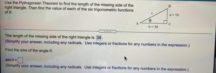 Solved Use the Pythagorean Theorem to find the length of the | Chegg.com