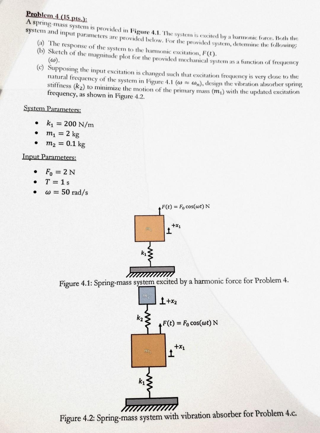 Solved Problem 4 (15 pts.): A spring mass system is provided | Chegg.com