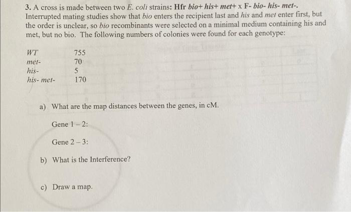 Solved 3. A cross is made between two E. coli strains: Hfr | Chegg.com