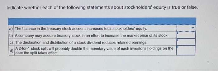 Solved Indicate whether each of the following statements | Chegg.com