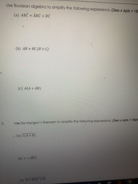 Solved Use Boolean algebra to simplify the following | Chegg.com