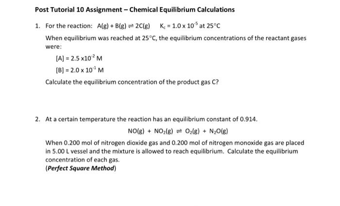 chemical equilibrium assignment