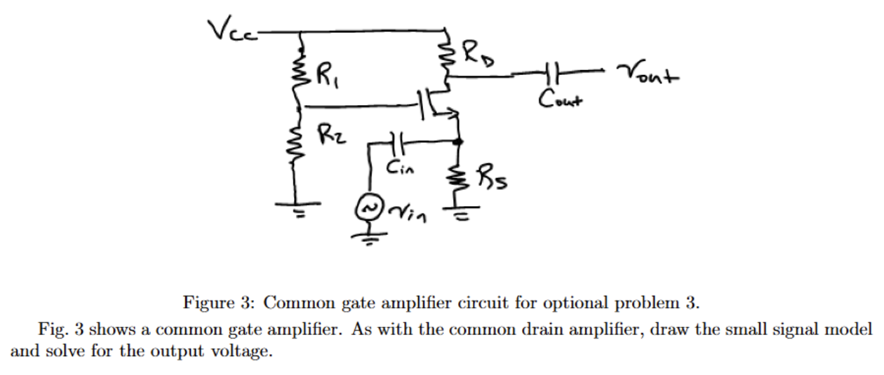 Solved Fig. 3 ﻿shows a common gate amplifier. As with the | Chegg.com