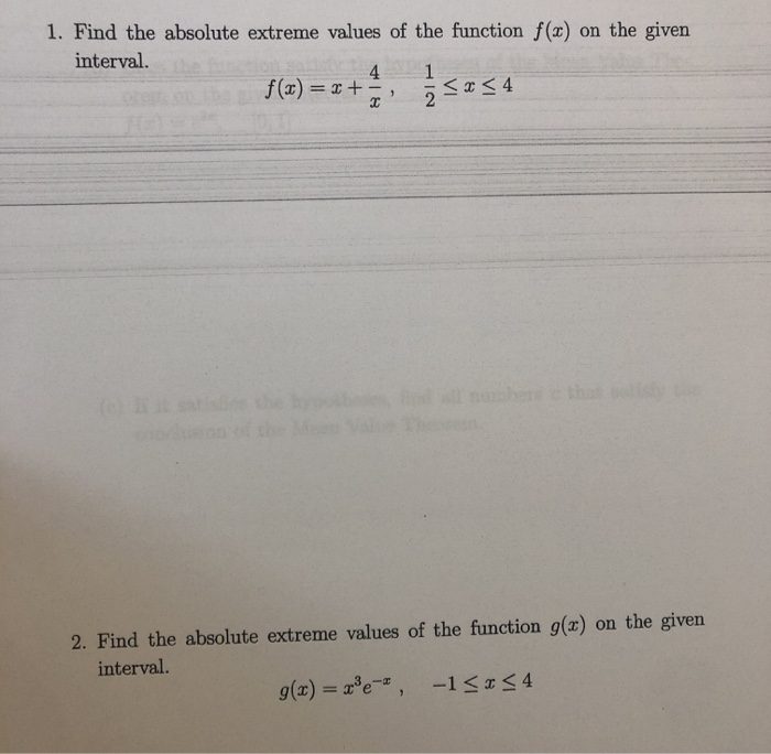 Solved 1. Find the absolute extreme values of the function | Chegg.com