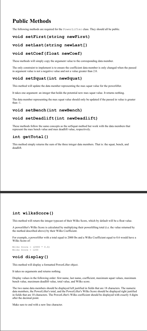 Solved The following methods are required for the | Chegg.com