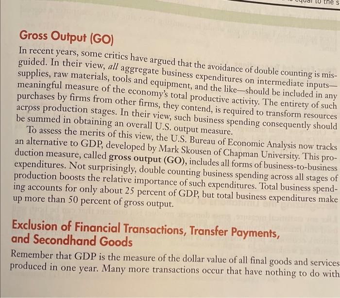 Solved Gross Domestic Product (GDP) measures the output of a | Chegg.com