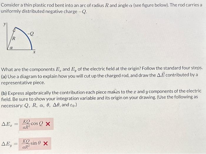 Consider a thin plastic rod bent into an arc of