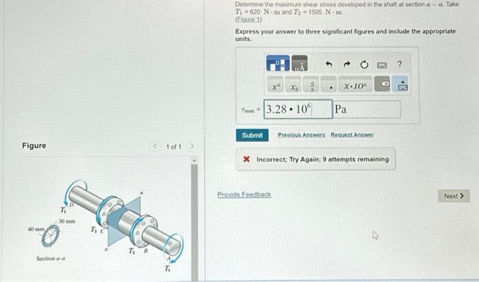 Solved Determine the maximum shear stress developed in the | Chegg.com