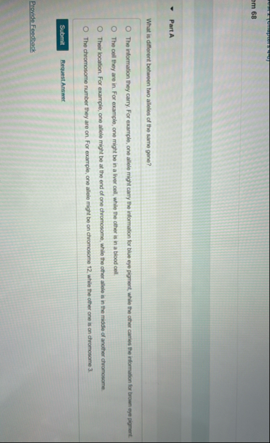 Solved Part AWhat is different between two alleles of the | Chegg.com