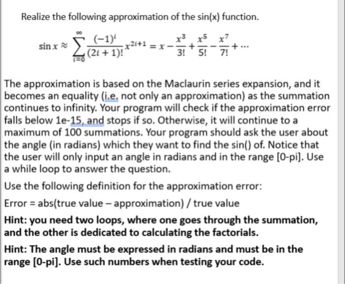 Solved Realize the following approximation of the sin(x) | Chegg.com