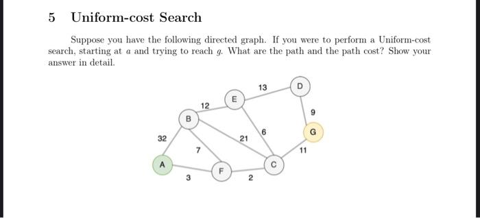 Solved 5 Uniform-cost Search Suppose you have the following | Chegg.com
