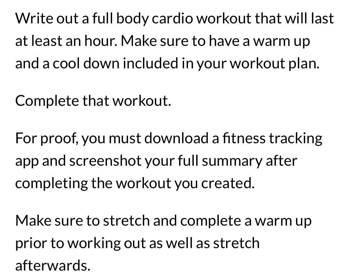 Solved Write out a full body cardio workout that will last | Chegg.com