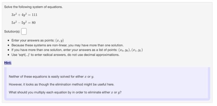 Solved Solve the following system of equations. 3x + 4y = | Chegg.com