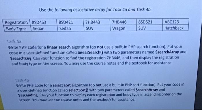 Solved Use the following associative array for Task 4a and | Chegg.com