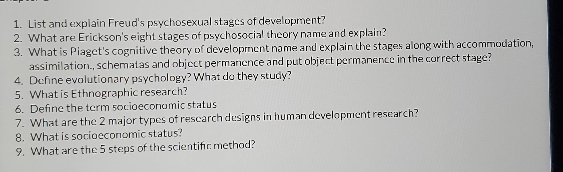 Solved 1. List and explain Freud s psychosexual stages of Chegg