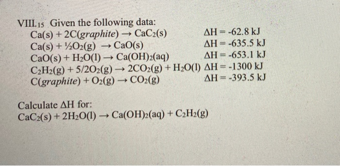Viii 15 Given The Following Data Ca S Chegg 