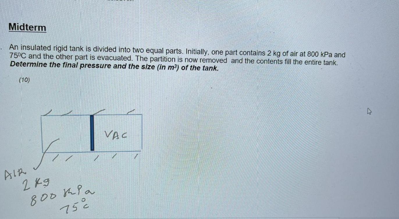 Solved Midterm An Insulated Rigid Tank Is Divided Into Two | Chegg.com