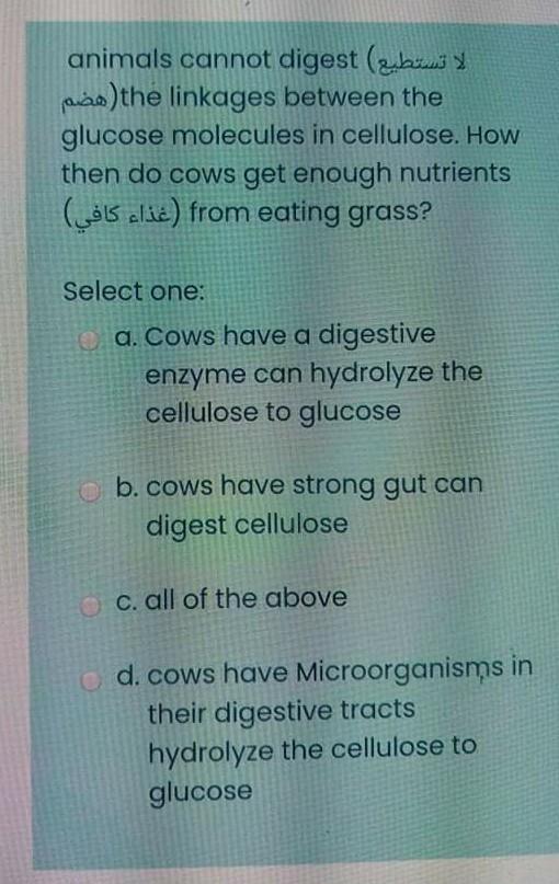 Solved لا تستطيع animals cannot digest ( was) the linkages 