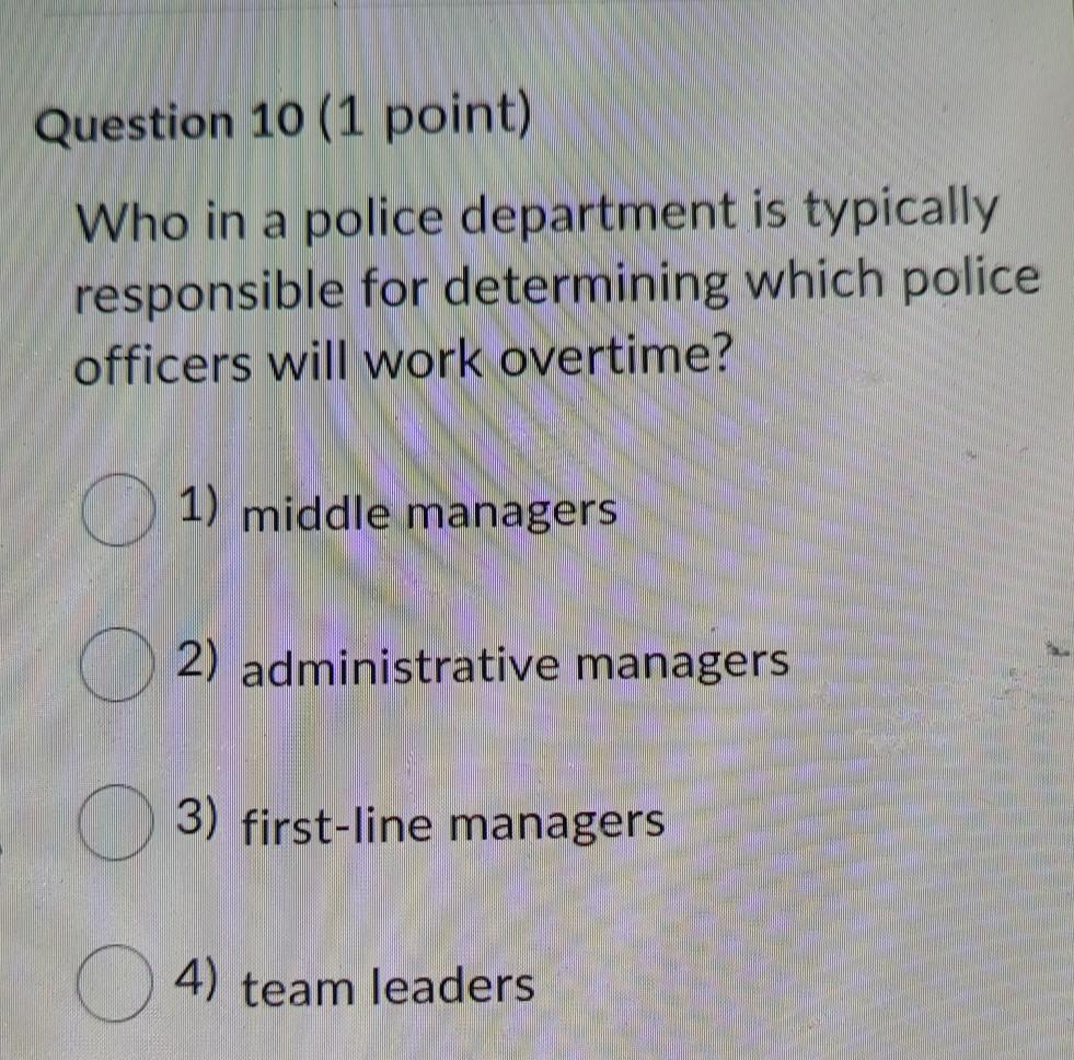 Solved Question 10 (1 point) Who in a police department is | Chegg.com