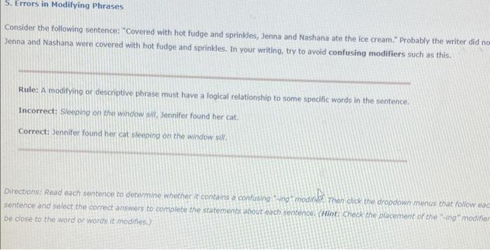 Solved S. Errors in Modifying Phrases Consider the following | Chegg.com