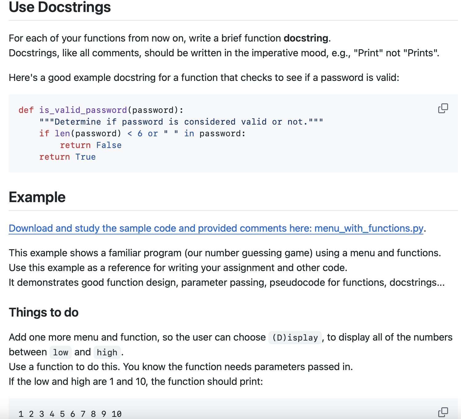 Solved Use DocstringsFor each of your functions from now on, | Chegg.com