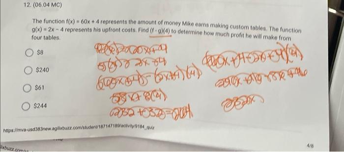 Solved The function f(x)=60x+4 represents the amount of | Chegg.com