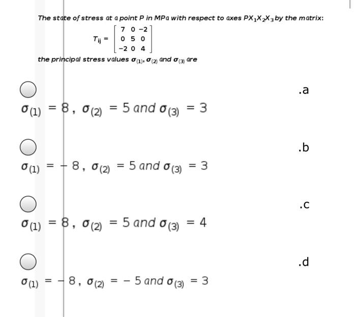 Solved The stress tensor values at a point P are given by | Chegg.com