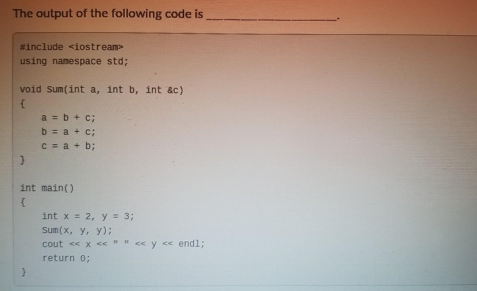 Solved The output of the following code is #include using | Chegg.com