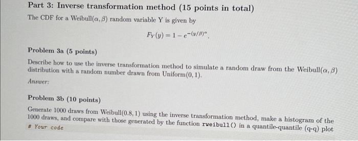 Solved Part 3: Inverse Transformation Method ( 15 Points In | Chegg.com