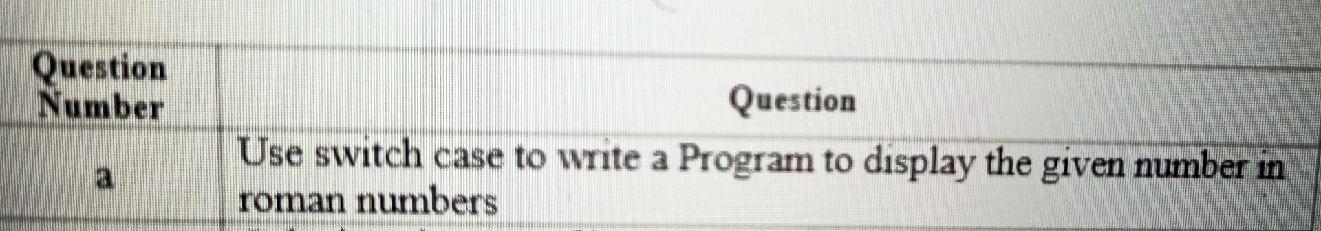 Solved Question Number Question Use switch case to write a | Chegg.com