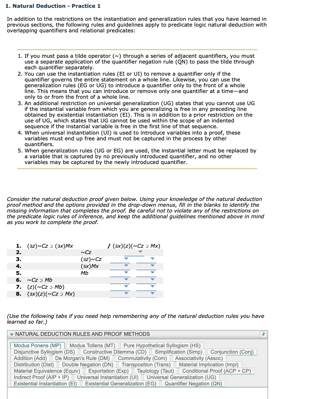 Solved Natural Deduction - Practice 1In addition to the | Chegg.com