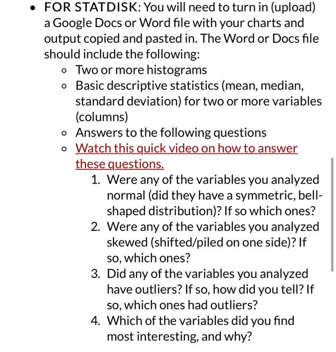 OR STATDISK: You will need to turn in (upload) Google | Chegg.com