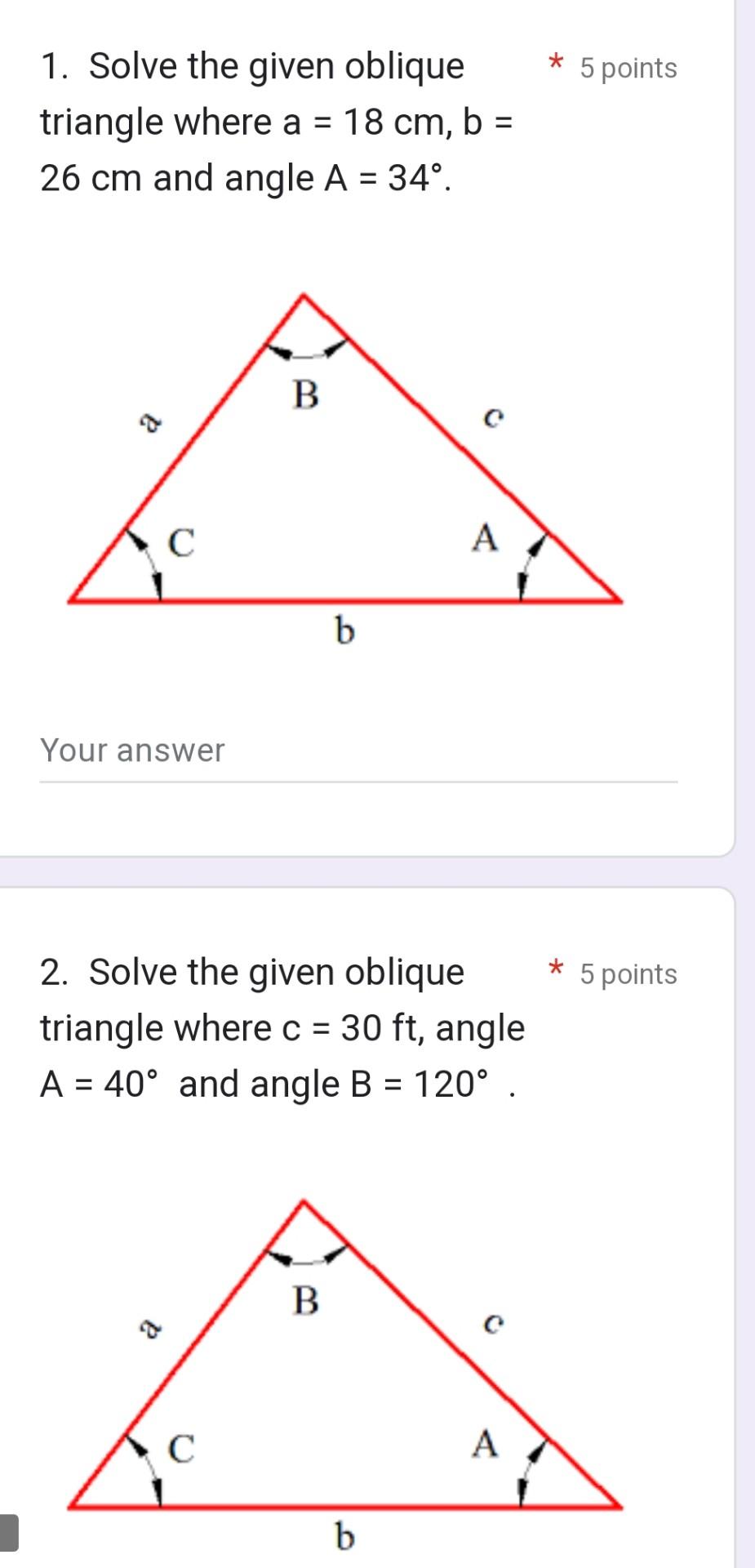 Solved 1. Solve the given oblique triangle where a=18 cm,b= | Chegg.com