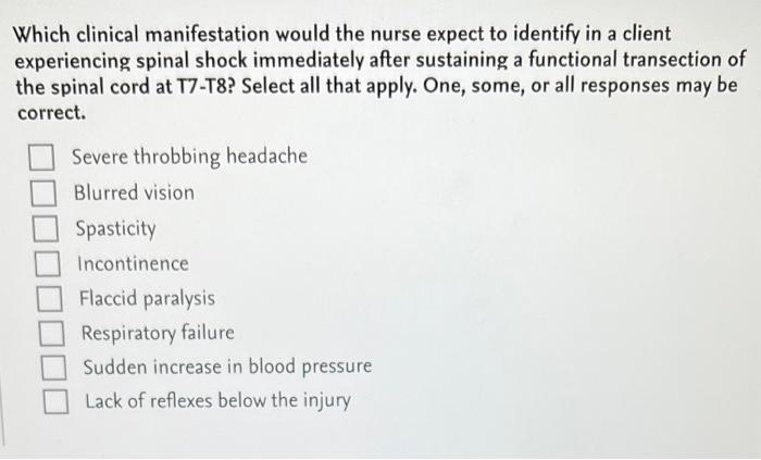 Solved Which clinical manifestation would the nurse expect | Chegg.com