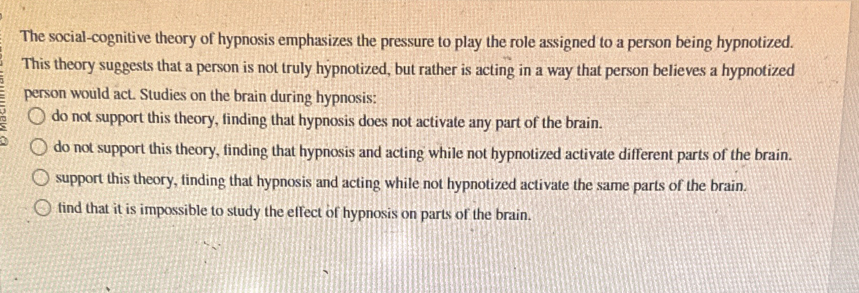 Solved The social-cognitive theory of hypnosis emphasizes | Chegg.com