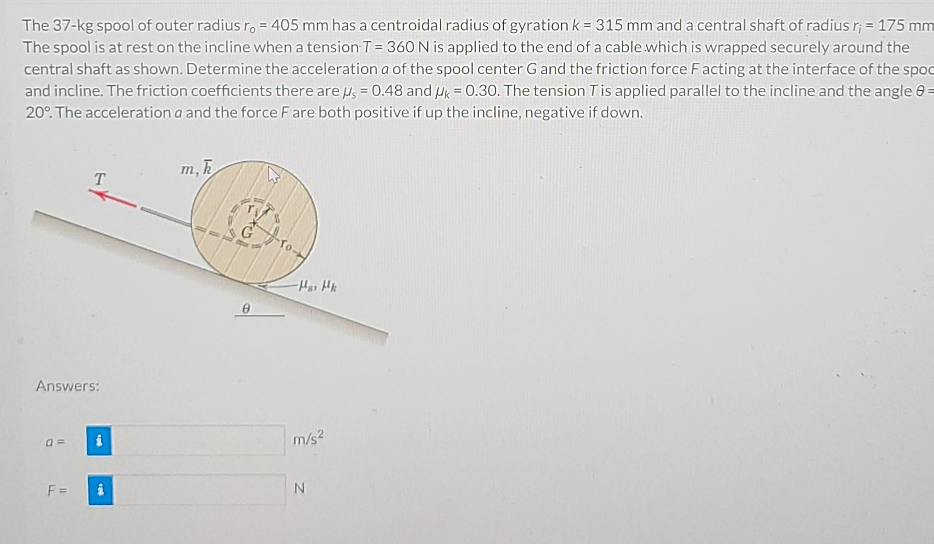 Solved The 37−kg spool of outer radius r0=405 mm has a | Chegg.com