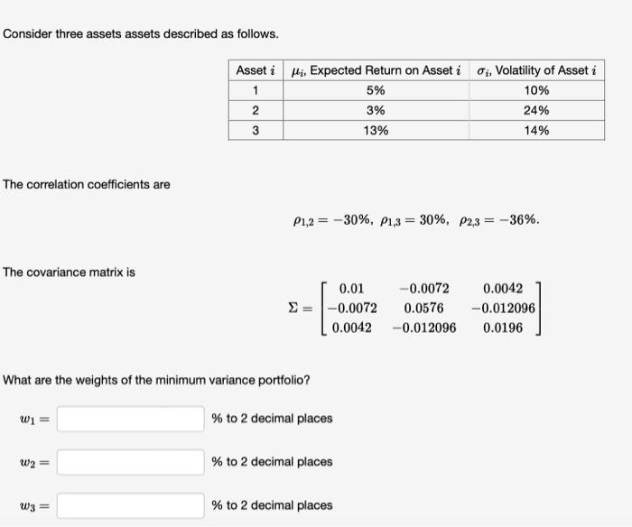 Solved Consider Three Assets Assets Described As Follows. | Chegg.com