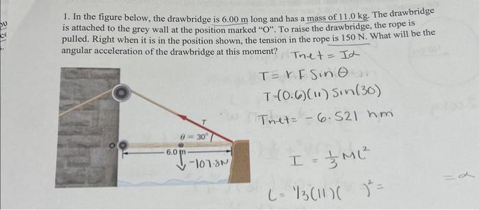 Solved 1. In the figure below, the drawbridge is 6.00 m long | Chegg.com