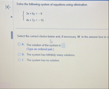 Solved Solve the following system of equations using | Chegg.com