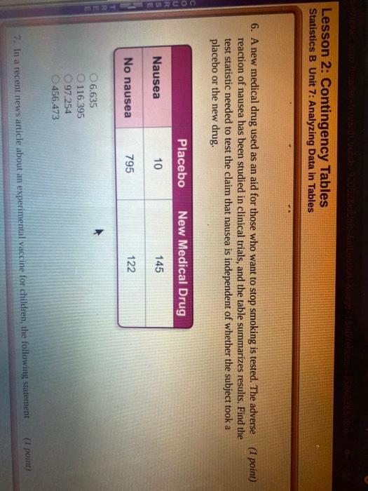 Solved Lesson 2: Contingency Tables Statistics B Unit 7: | Chegg.com