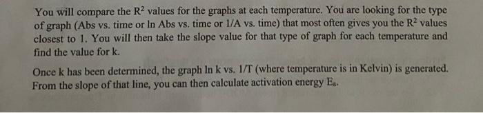 Solved You will compare the R2 values for the graphs at each | Chegg.com