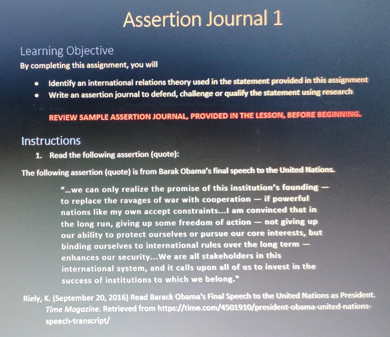 Assertion Journal 1 Learning Objective By completing | Chegg.com