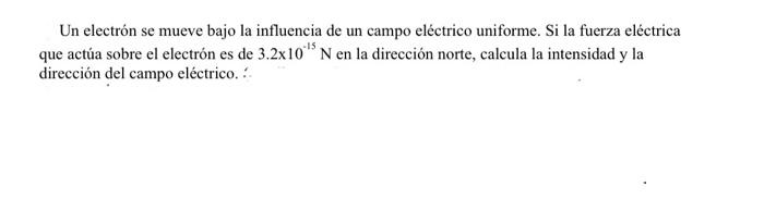 Un electrón se mueve bajo la influencia de un campo eléctrico uniforme. Si la fuerza eléctrica que actúa sobre el electrón es