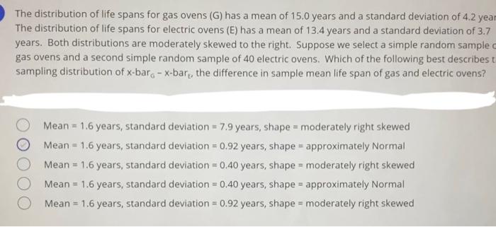 Solved The distribution of life spans for gas ovens (G) has