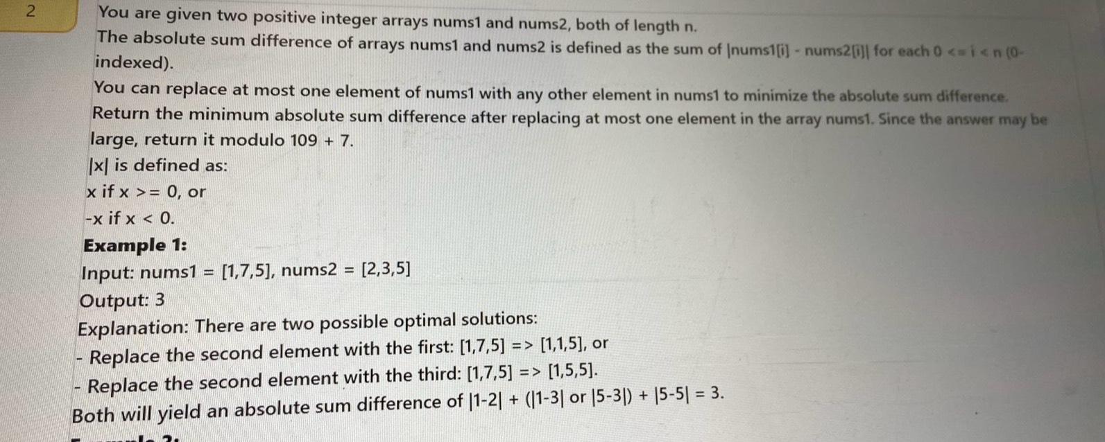 Solved 2You are given two positive integer arrays nums 1 | Chegg.com