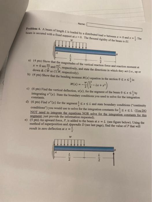 Solved Problem 4. A beam of length L is loaded by a | Chegg.com