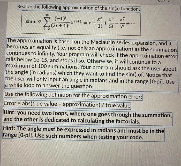 Solved Realize the following approximation of the sin(x) | Chegg.com
