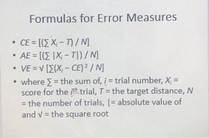 Formulas For Error Measures Ce X T N Ae Chegg Com
