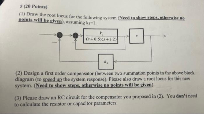 Solved 5 (20 Points) (1) Draw the root locus for the | Chegg.com